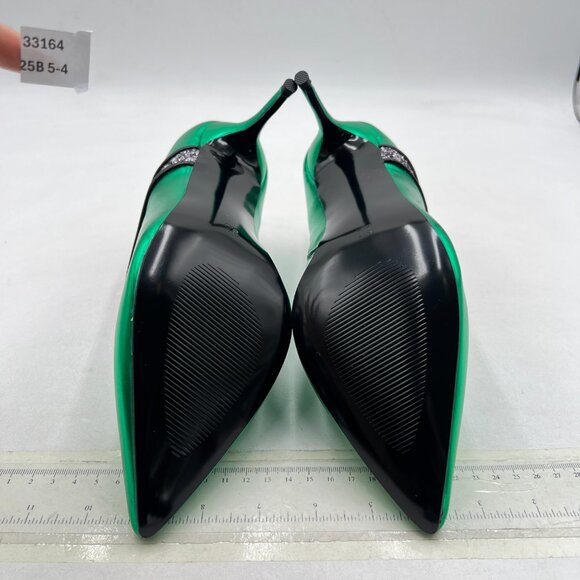 YDN Green Rhinestone Glitter Stiletto Heel Pointed Toe Side Zipper Short Booties - Picture 7 of 8